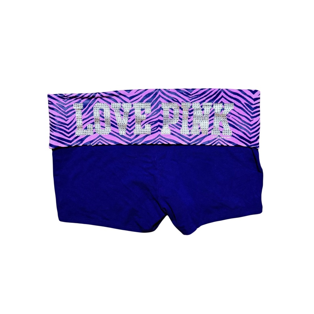 Victoria's Secret Pink Yoga Shorts Purple Zebra Bling Logo Foldover shorts